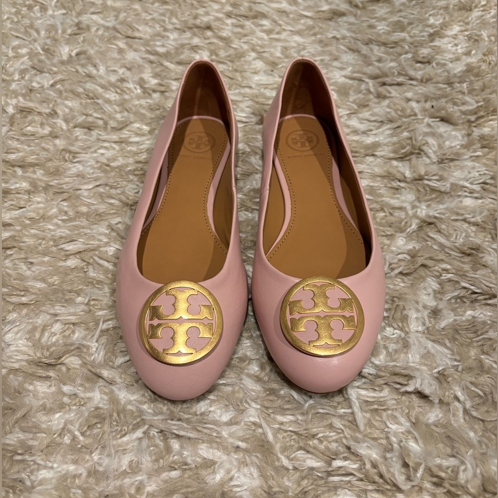Tory Burch Benton Ballet Flat Nappa Leather Sea Shell Pink Size US 6.5